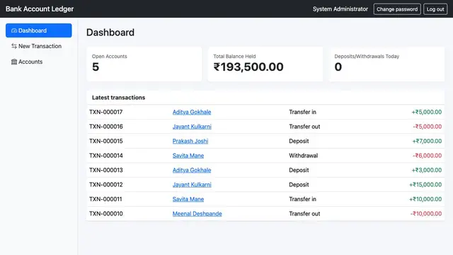 Bank Account Ledger — Dashboard