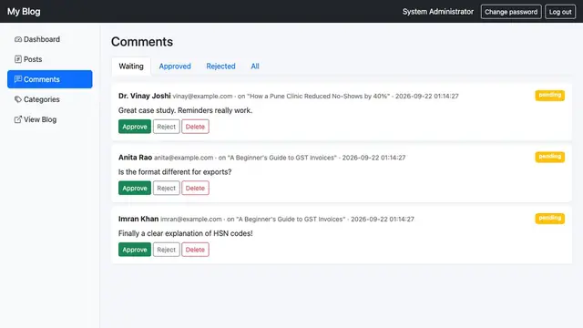 Blog & News CMS — Comment moderation