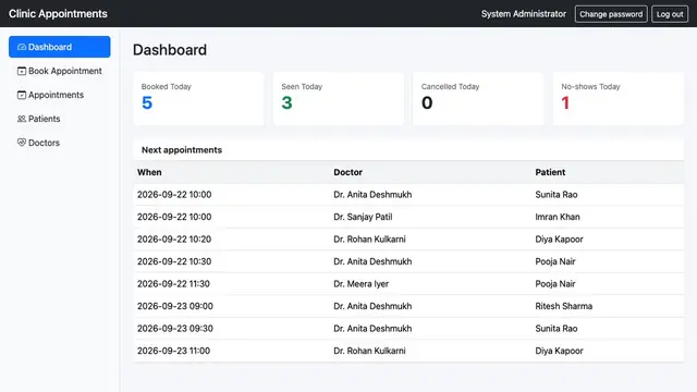 Clinic Appointment Booking — Dashboard