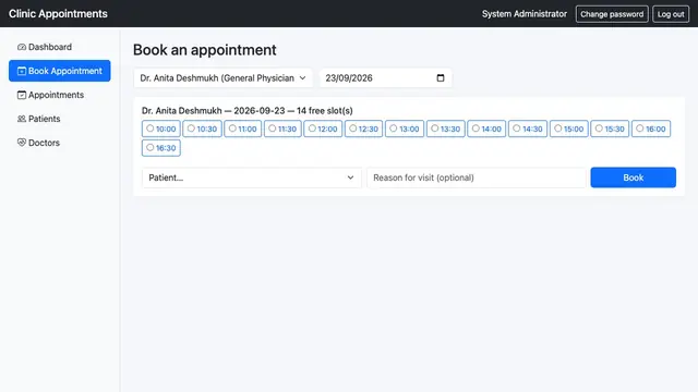 Clinic Appointment Booking — Doctor time-slot booking
