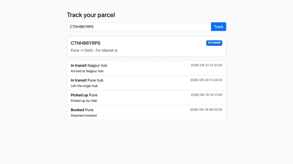 Courier & Parcel Tracking System — Public parcel tracking page