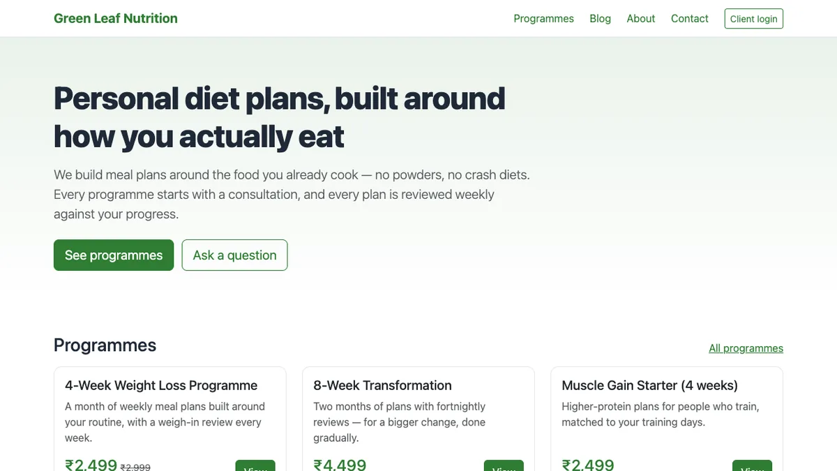 Diet & Meal Planner Pro — The practice's public website with programmes for sale
