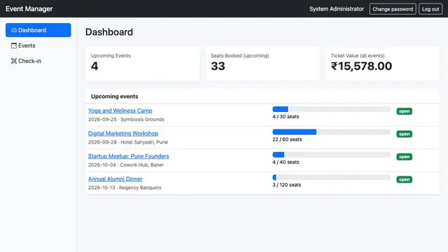Event Registration & Check-in Manager — Dashboard