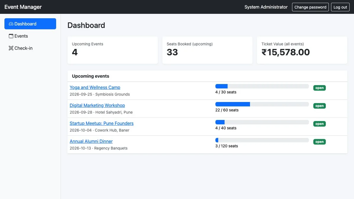 Event Registration & Check-in Manager — Dashboard