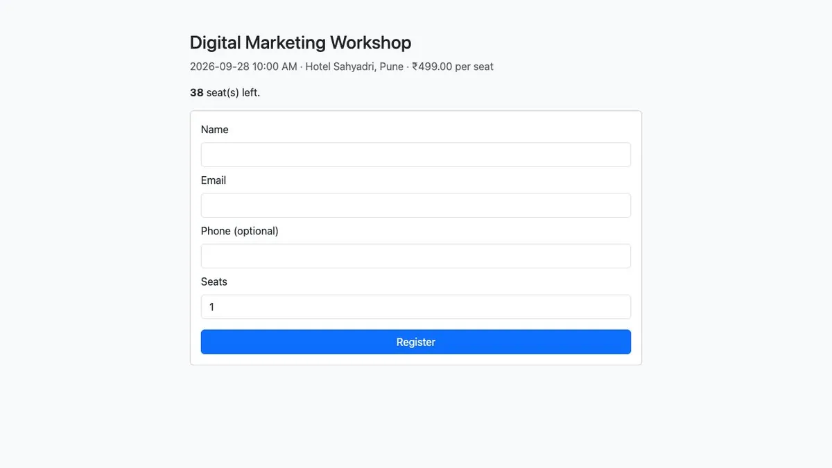 Event Registration & Check-in Manager — Public sign-up page
