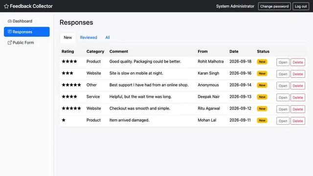 Feedback & Rating Collector — Feedback responses