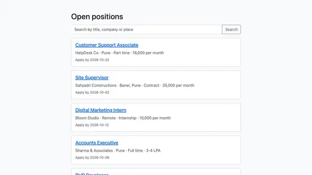Job Portal with Résumé Uploads — Public careers page