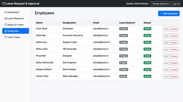 Employee Leave Request & Approval System — Employees and leave balances