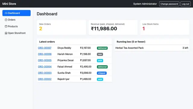 Mini Online Store with Shopping Cart — Dashboard