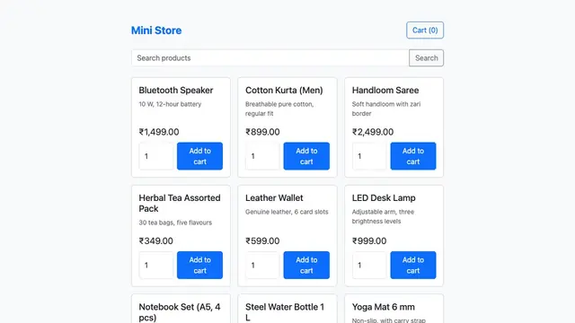 Mini Online Store with Shopping Cart — Public storefront