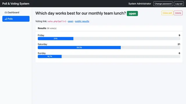 Poll & Voting System — Live poll results