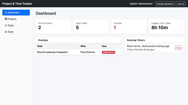 Project & Time Tracker — Dashboard