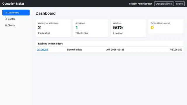 Quotation Maker — Dashboard