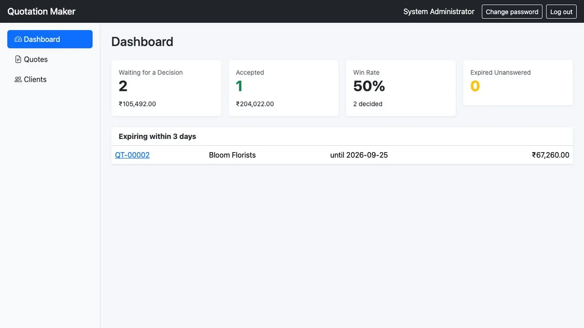 Quotation Maker — Dashboard