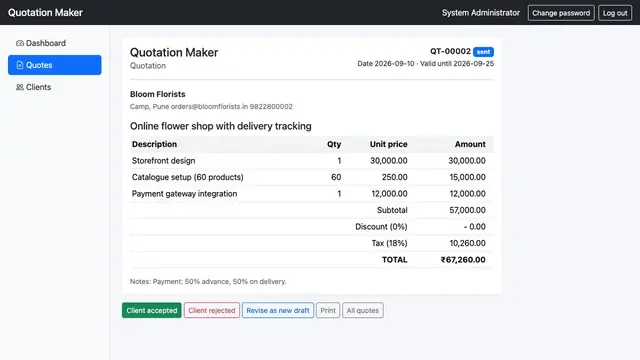Quotation Maker — Itemised quotation