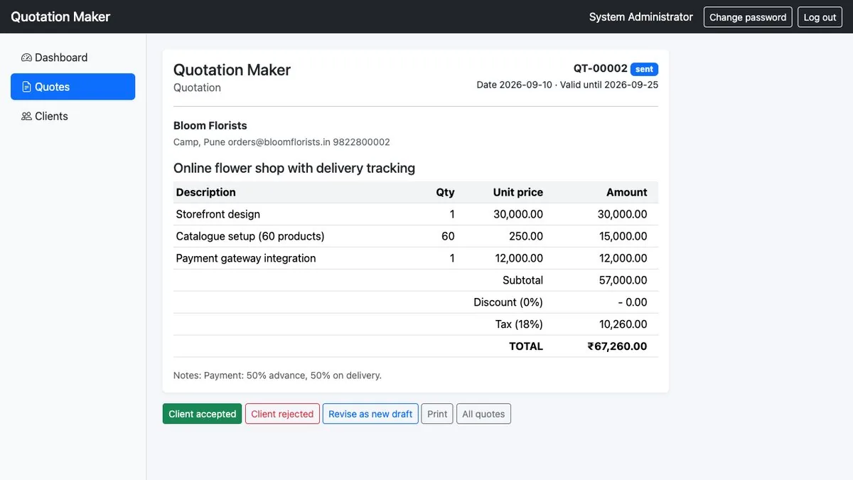 Quotation Maker — Itemised quotation