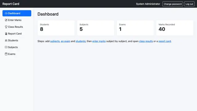 Student Report Card & Result System — Dashboard