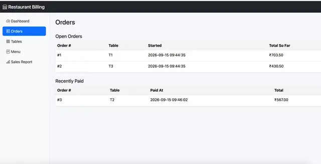 Restaurant Billing & Order Management System — Order management