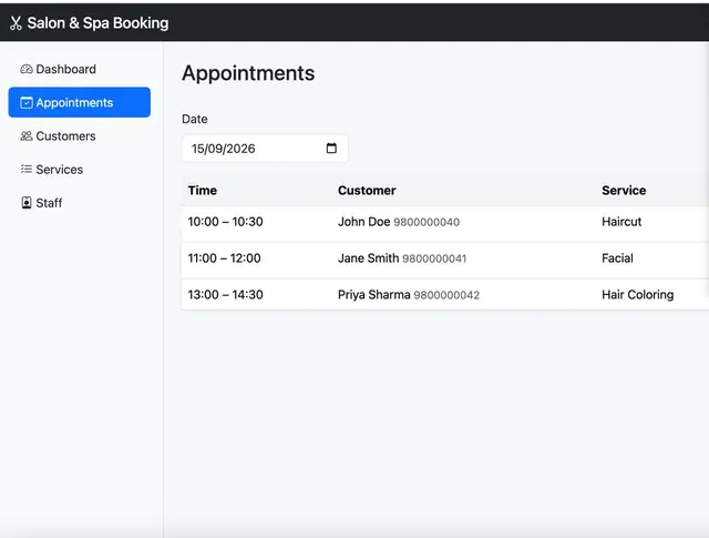 Salon & Spa Appointment Booking System — Appointment scheduling