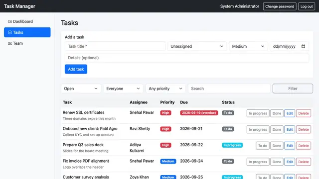 Team Task Manager — Task board