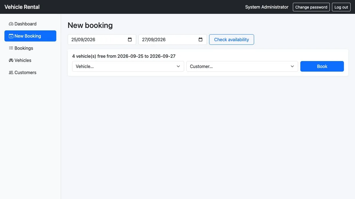 Vehicle Rental Booking System — Availability for chosen dates